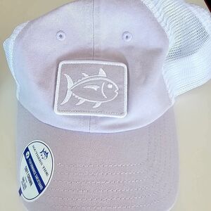 Southern Tide Lavender & White Fish Patch Trucker Cap